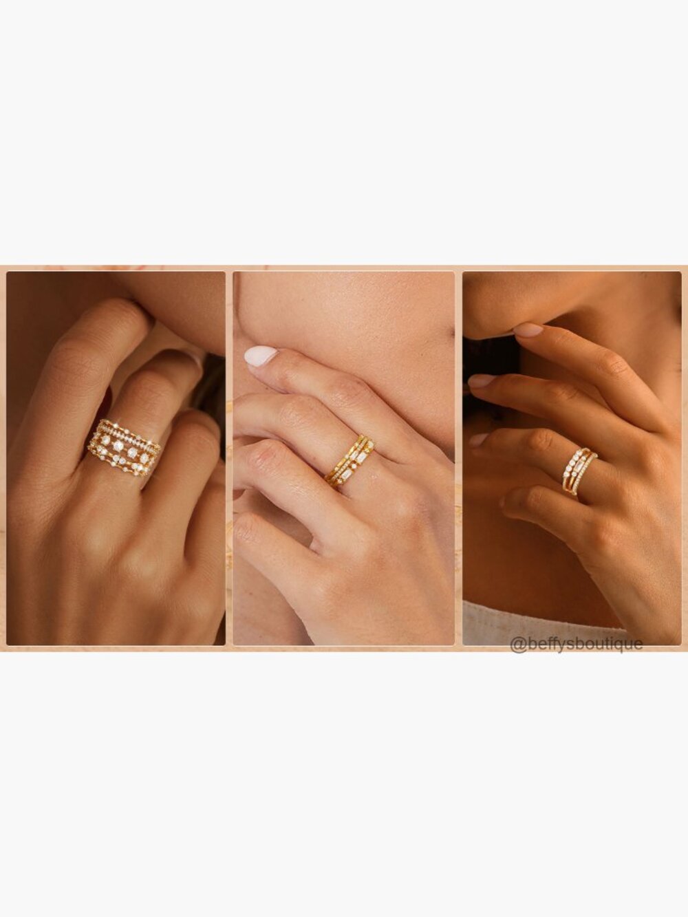 Dainty Stackable Eternity Ring Set for Women Cubic Zirconia Gold Plated Thin - Picture 7 of 7